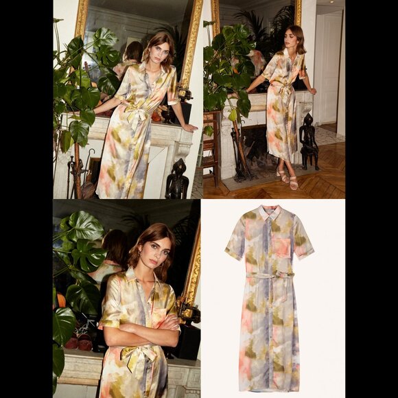 FRNCH Paris Abigail Maxi Shirt Dress in Silky Watercolor Tie Dye Print Small EUC - Picture 1 of 9